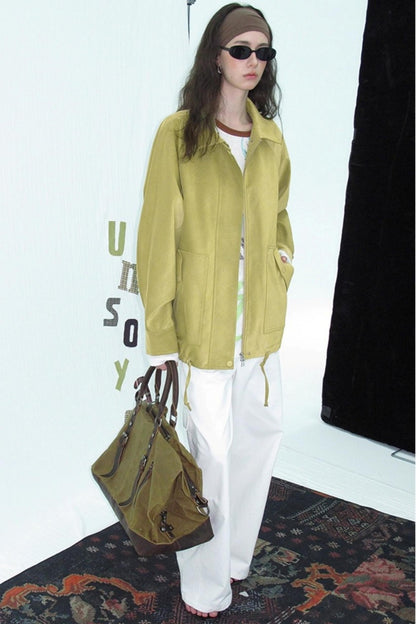 Green Lapel Leather Jacket