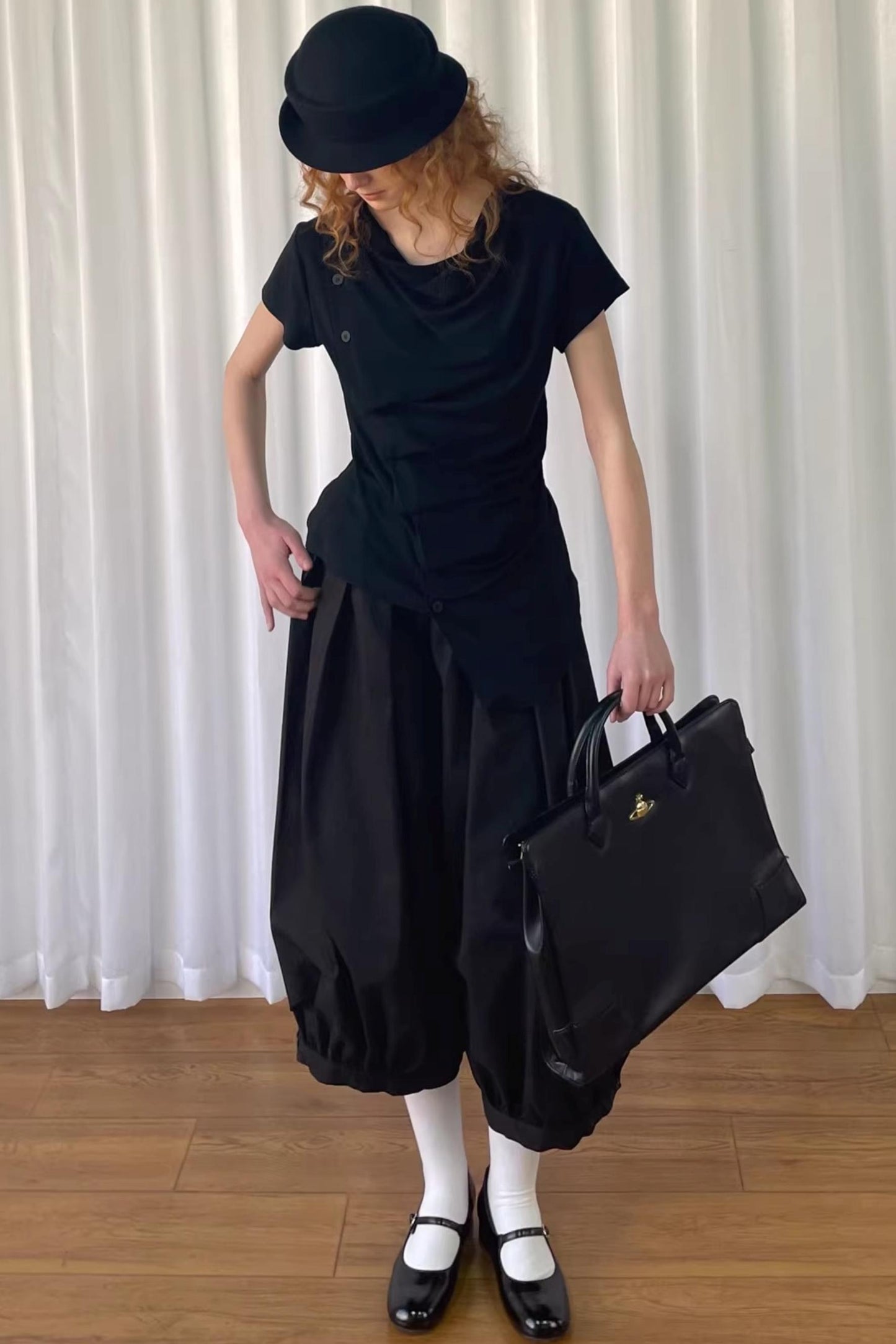 Pleated Irregular Neckline Top
