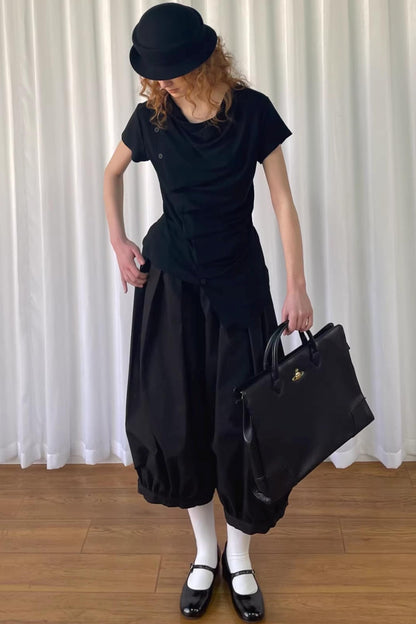 Pleated Irregular Neckline Top
