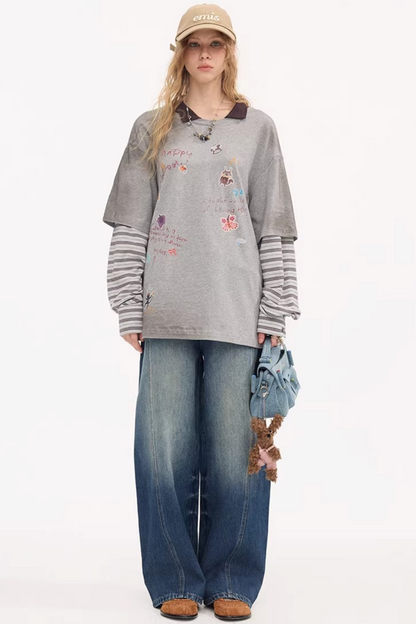 Cartoon Print Retro Sweater