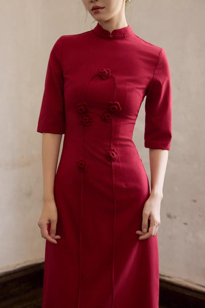 Red Flower Cheongsam Dress
