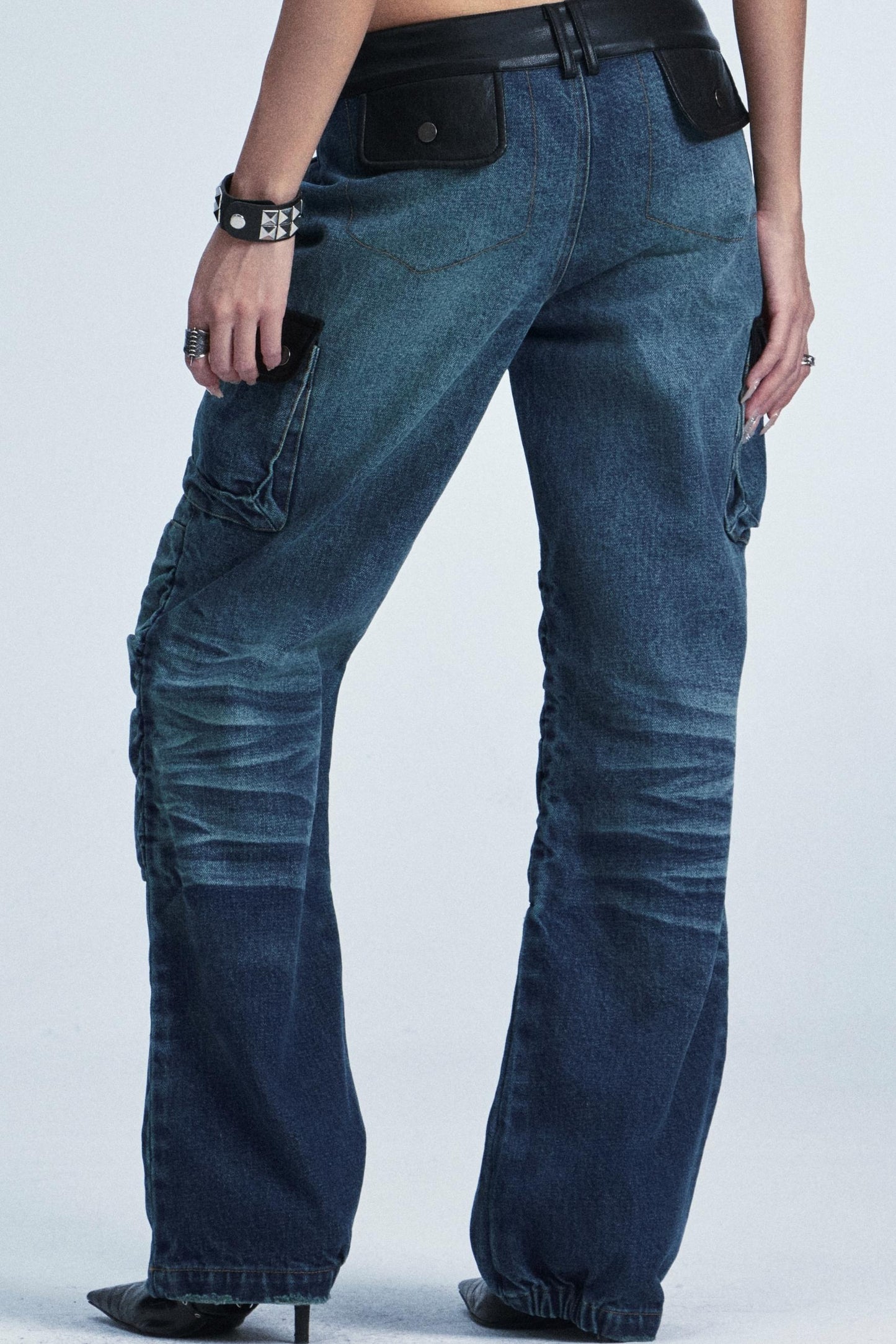 Distressed Denim Patch Pants
