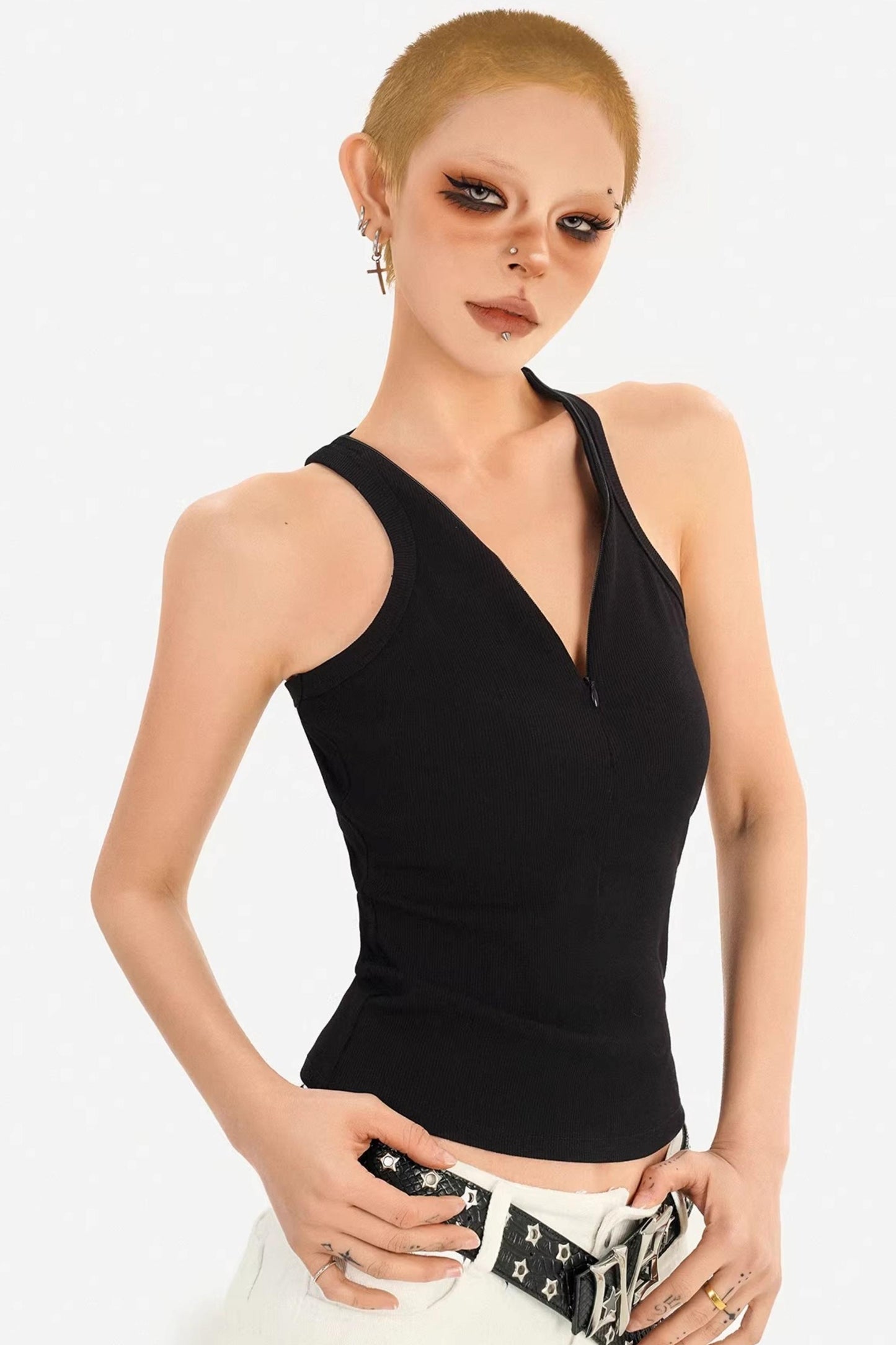 Textured Ribbed Zipper Vest