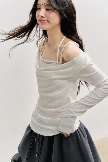 Pink Beaded Halterneck Long Sleeve T-Shirt