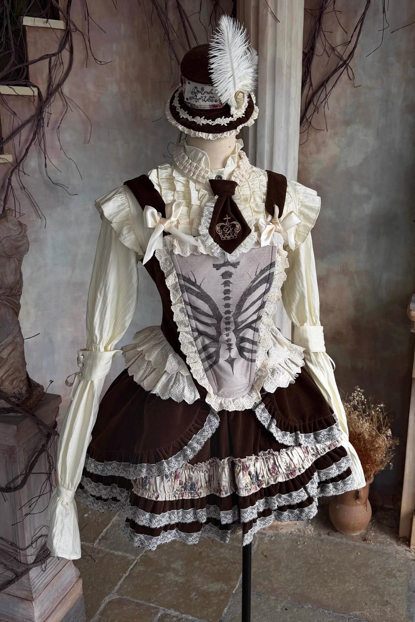 Bone Print Velvet Corset Vest