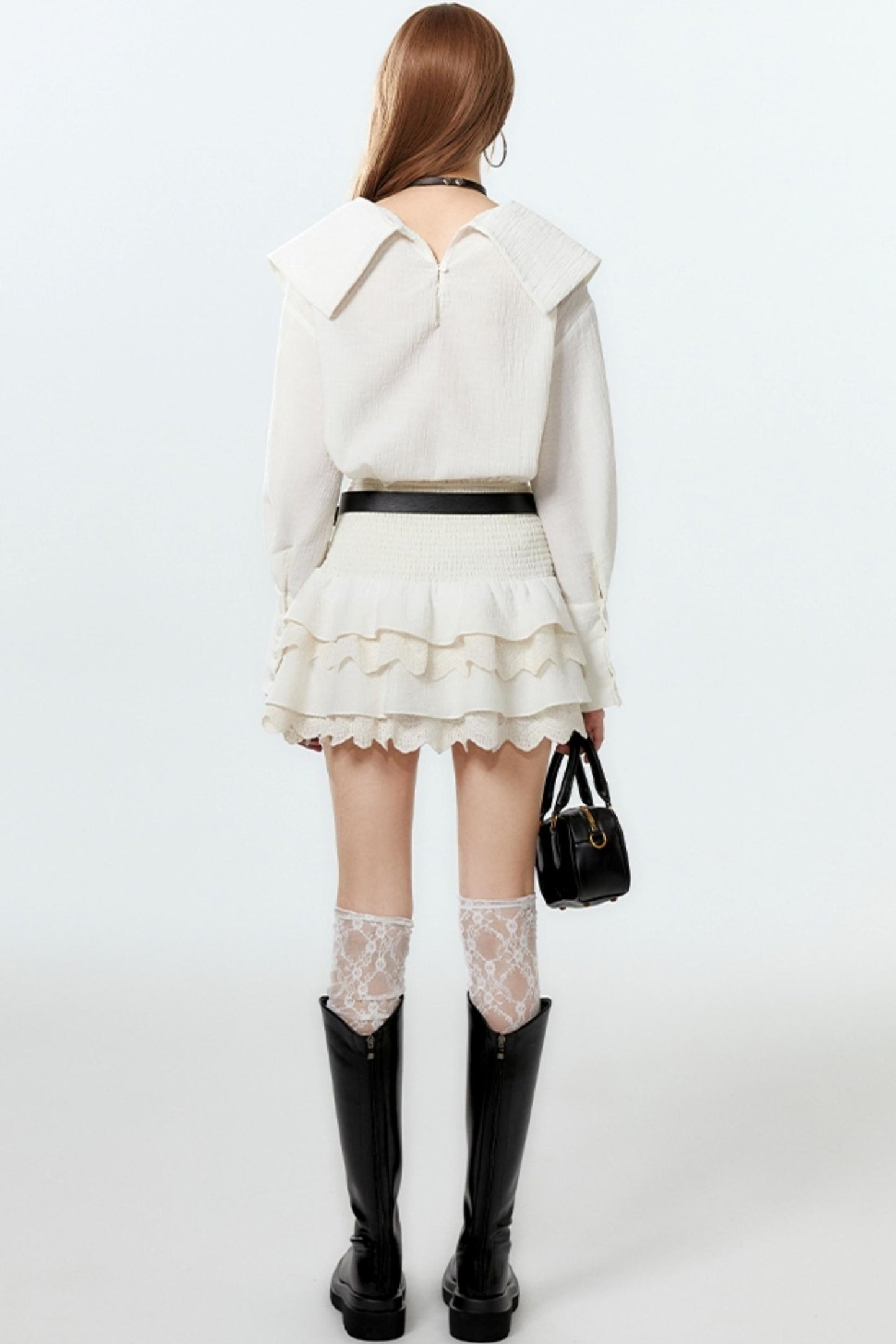 Sheer Lace Big-Collar Mint Blouse