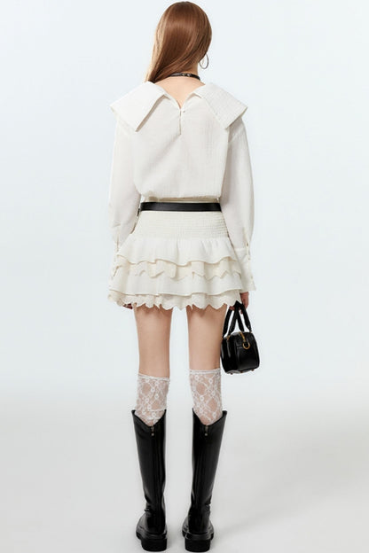 Sheer Lace Big-Collar Mint Blouse