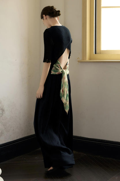 Black Knitted Contrast T-Shirt