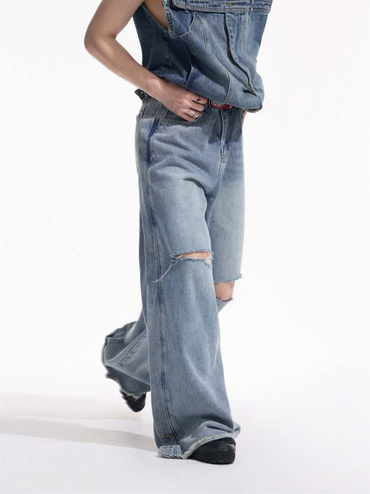 Niche Design Holes Loose Fitting Jeans