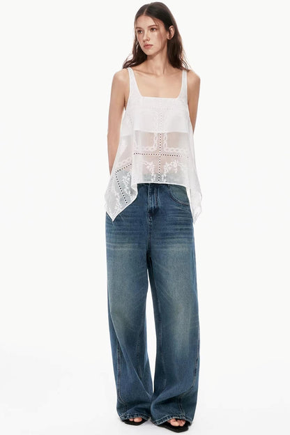 Dunkelblaue Vintage-Hose mit Farbverlauf