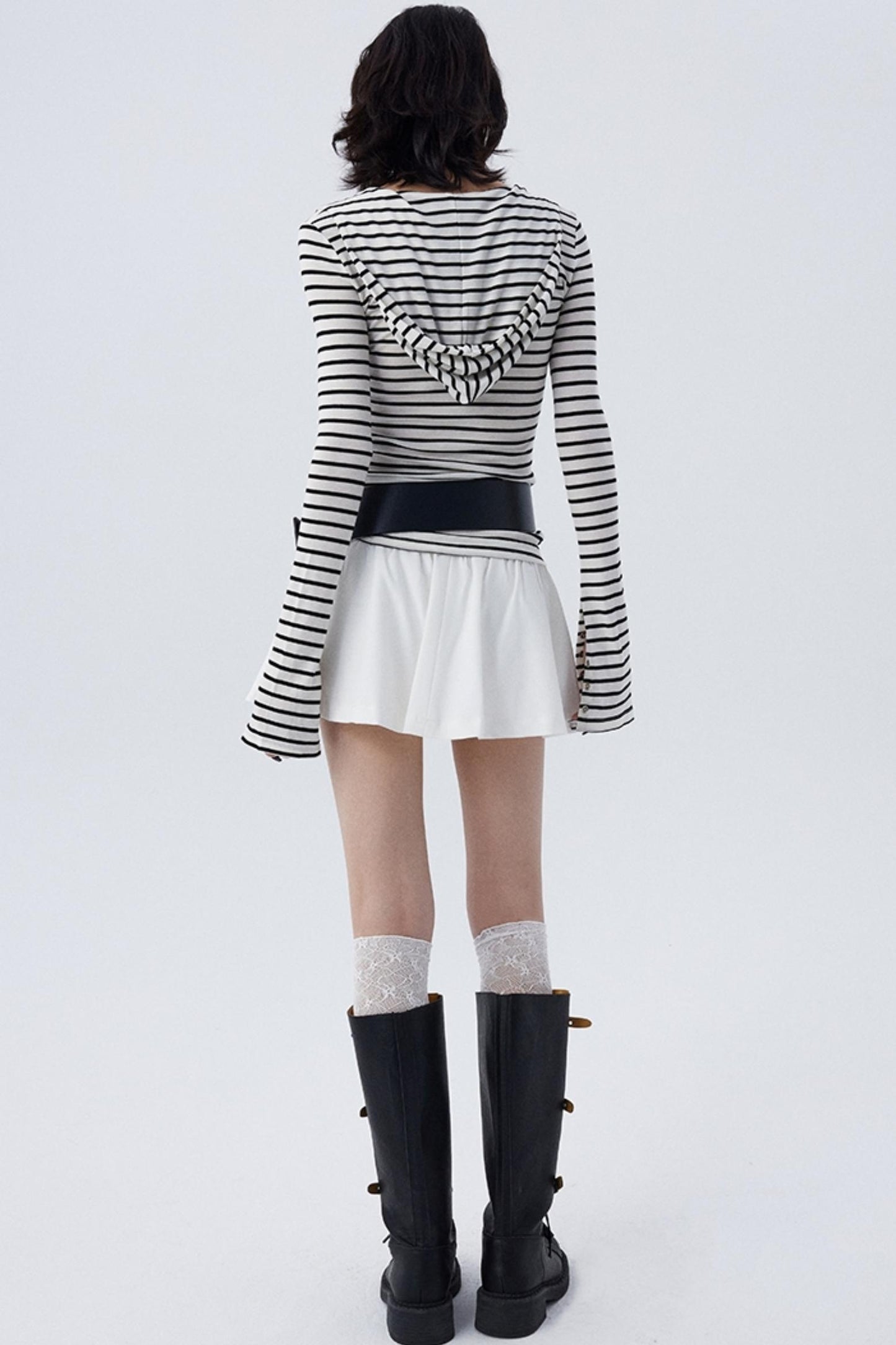 Tie-Waist Striped Short Skirt