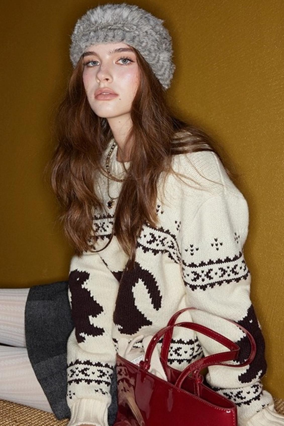 Fair Isle Rabbit Crew Neck Knit