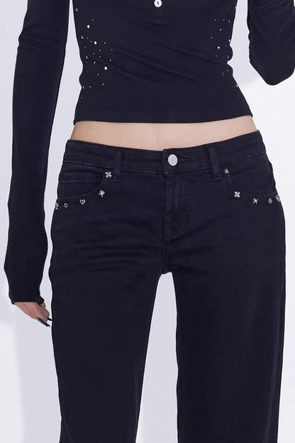 Black Rivet Flared Jeans