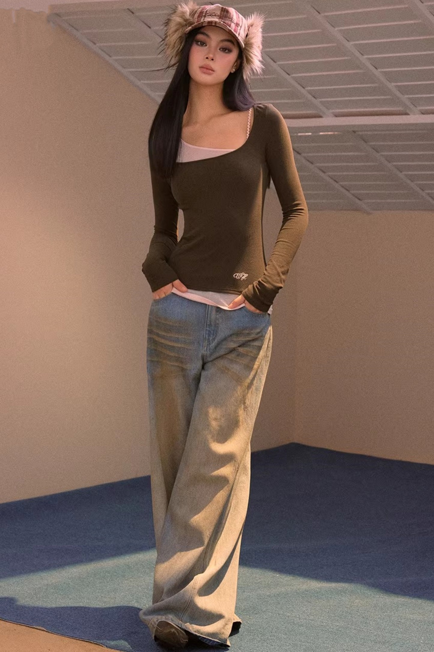 Patchwork Long-Sleeve Blouse Top