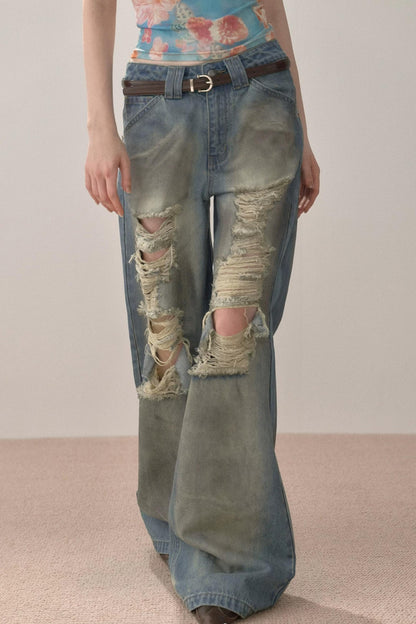 Vintage Gradient Ripped Jeans