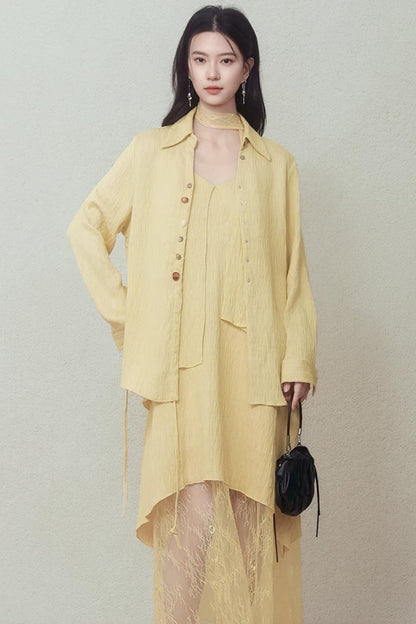Pale Yellow Stone Button Shirt
