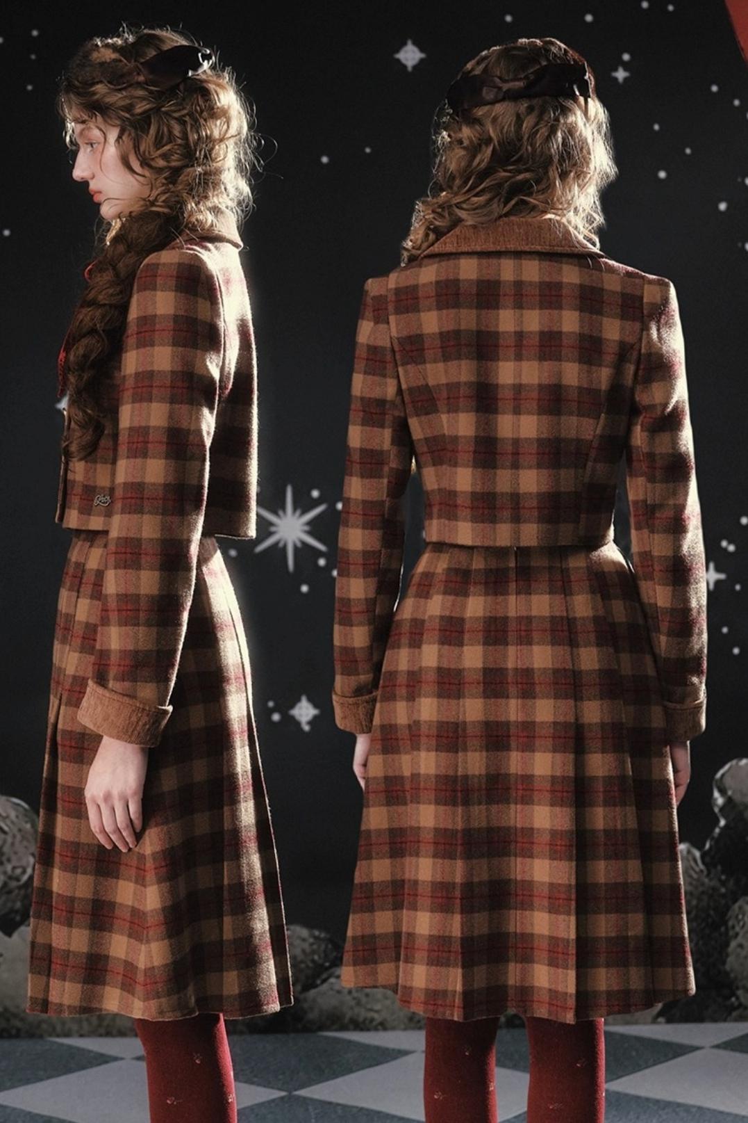 Plaid Woolen Jacket Suit Set-Up