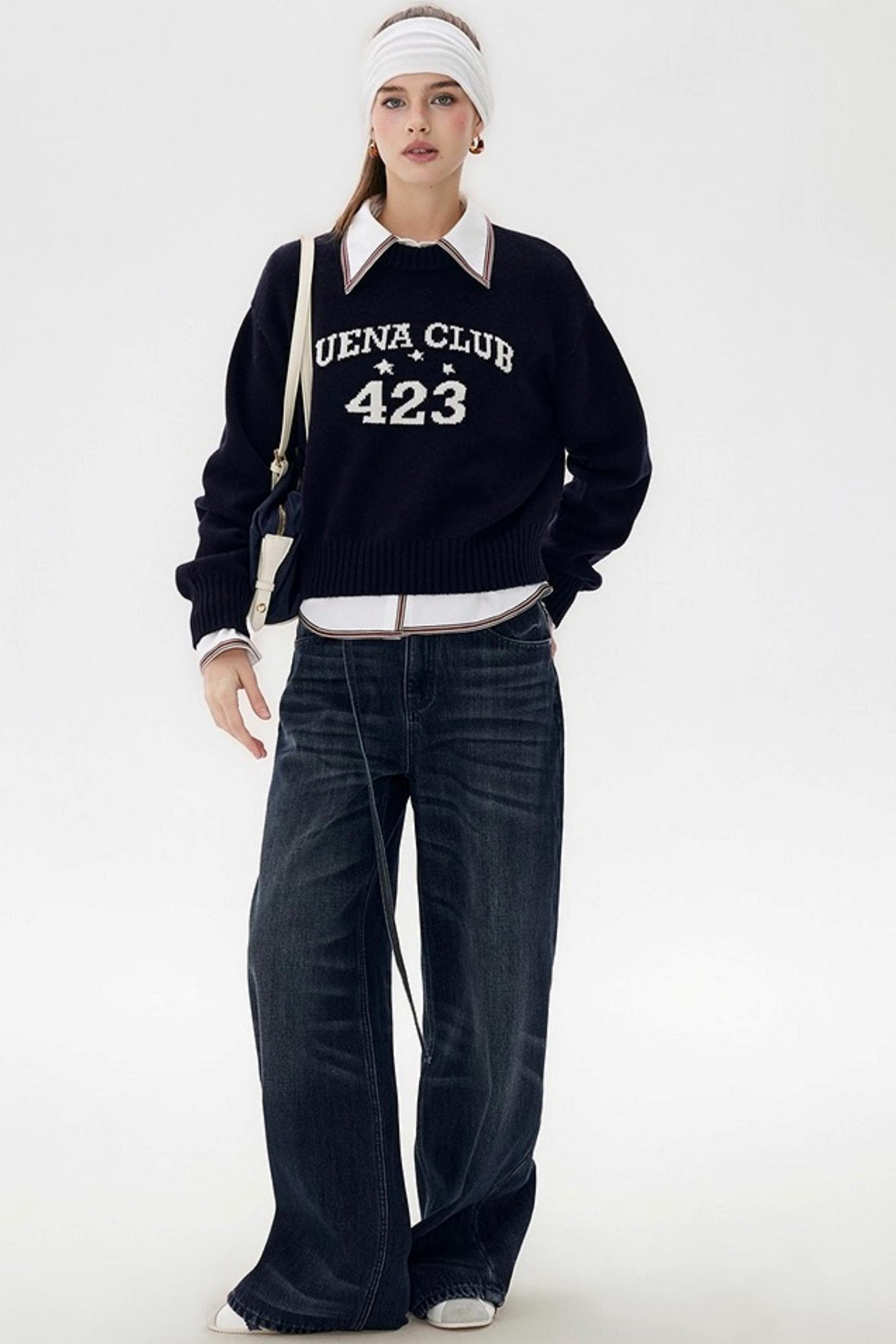 Navy Blue Wool Knit Sweater