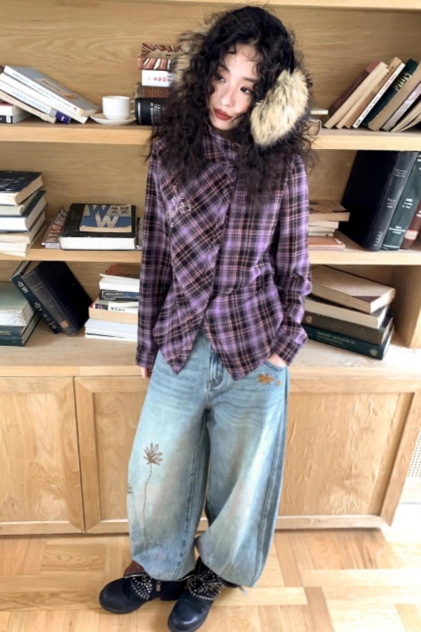 Brushed Plaid Lapel Shirt