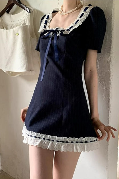 Striped Lace A-line Dress