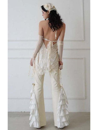 Lace-Up Tiered Bowknots Flared Pants