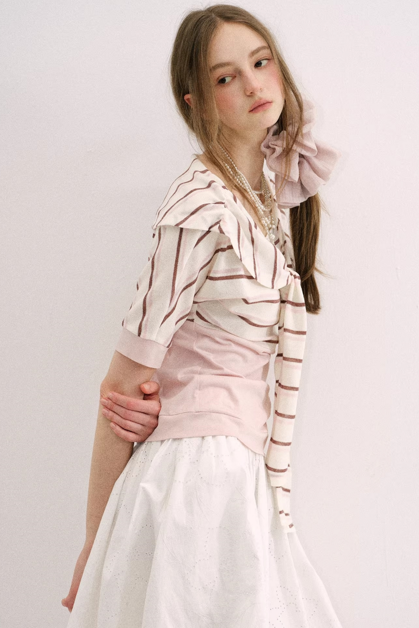 Cherry Blossom Striped Tie-Neck Top