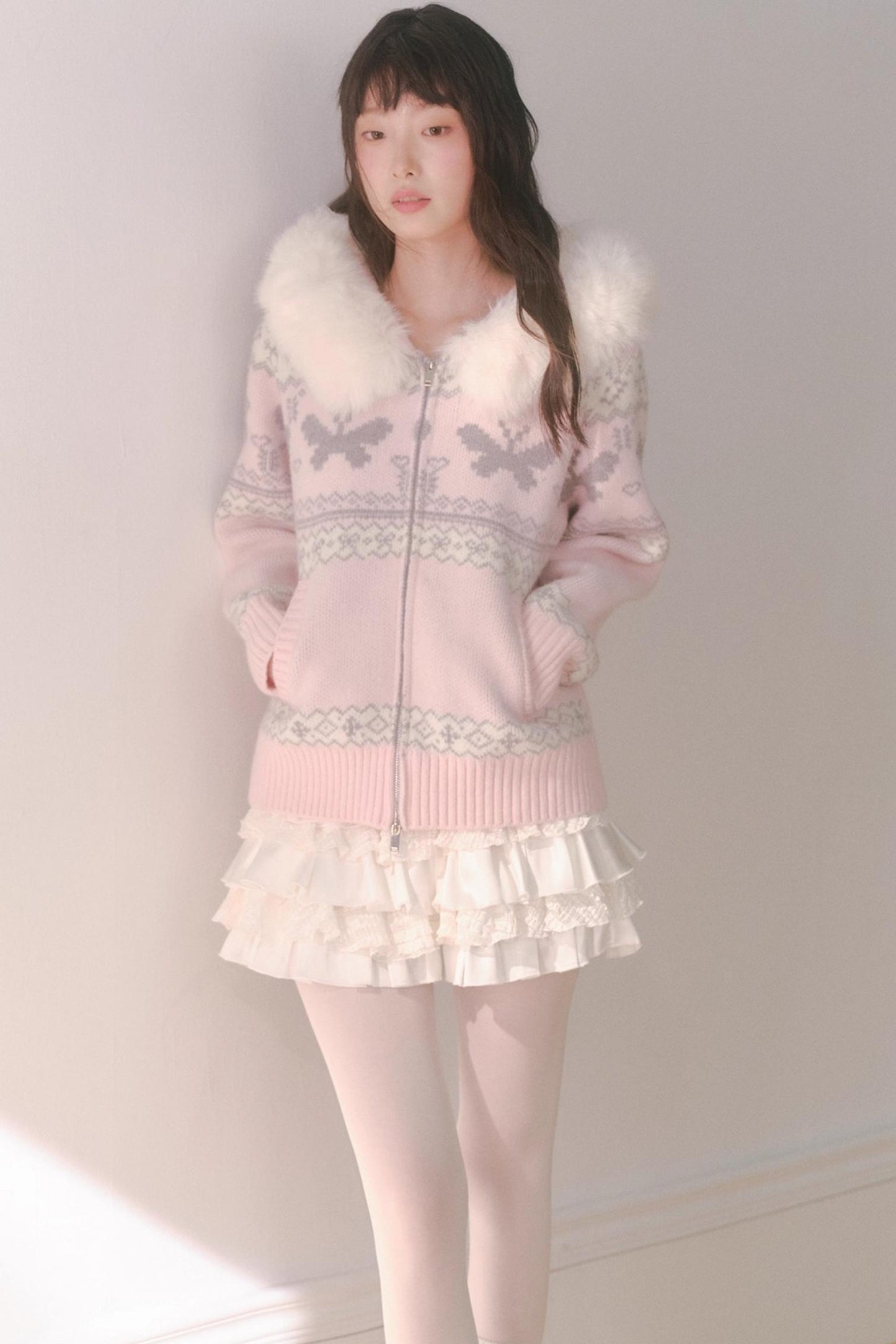 Pink Butterfly Hooded Cardigan