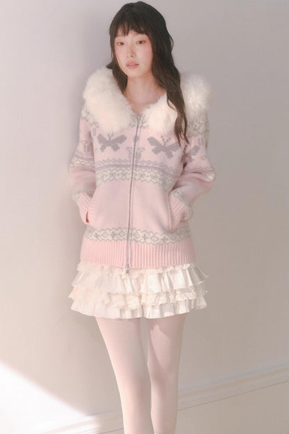 Pink Butterfly Hooded Cardigan