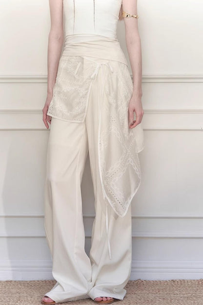 White Lace Wide-Leg Pants