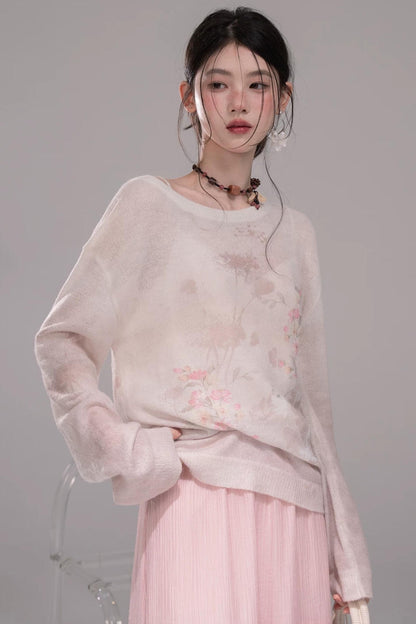 Pink Khaki Gradient Knit Blouse