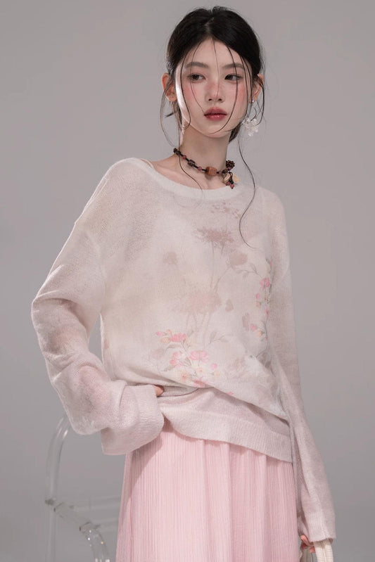 Pink Khaki Gradient Knit Blouse
