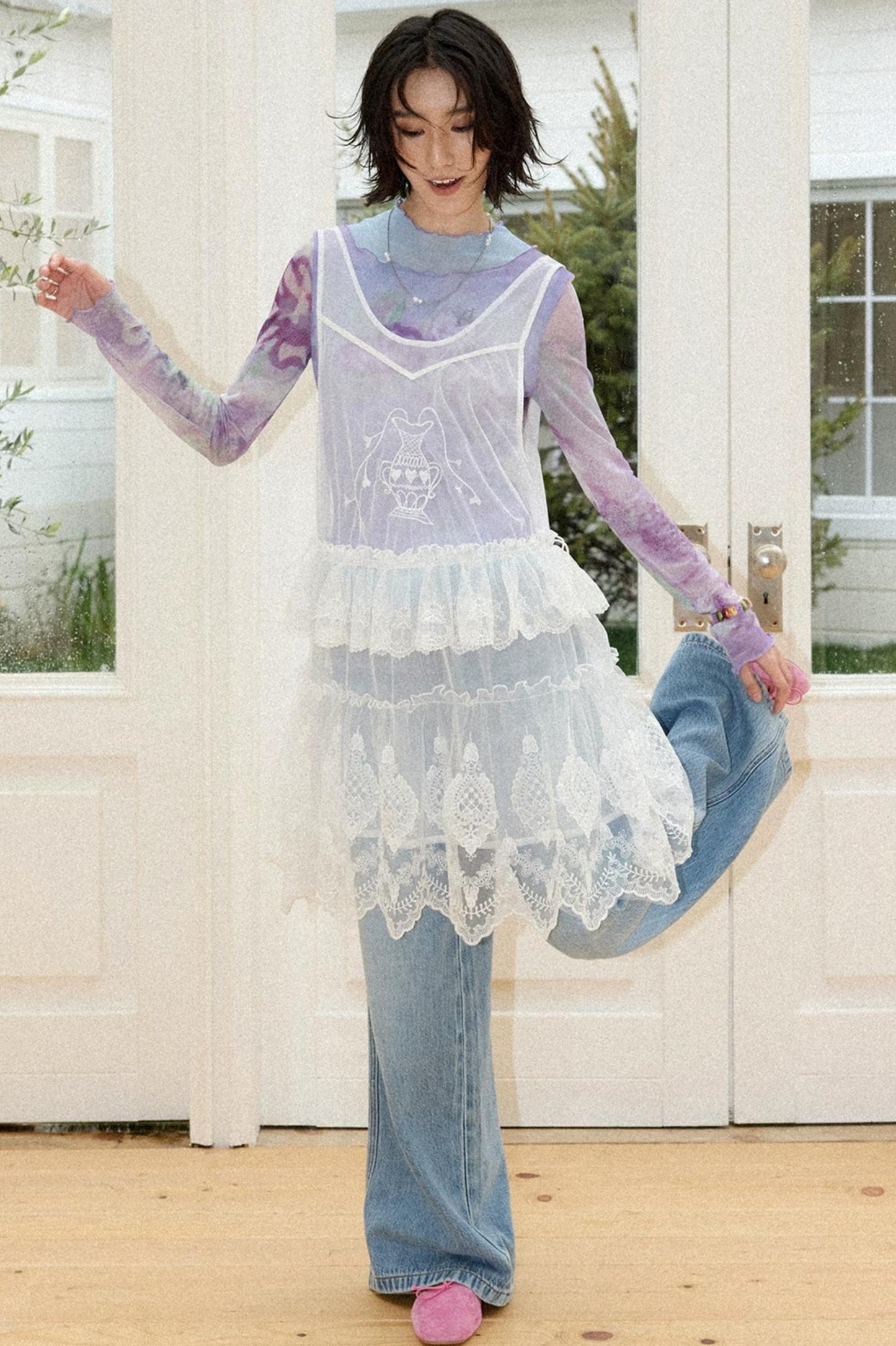 Veil Embroidery Lace Cover Up Dress