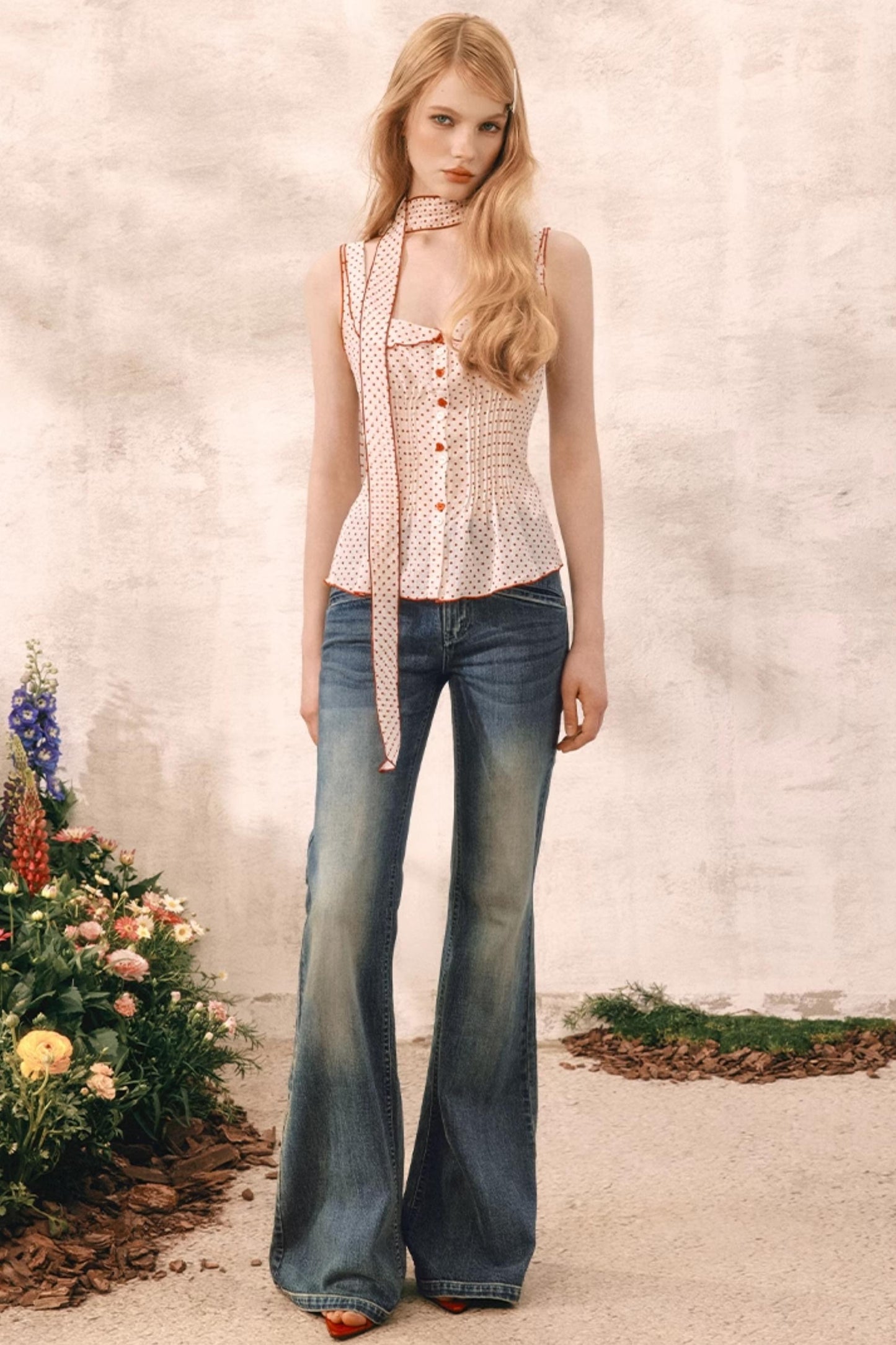 Red Polka Dot Ruffle Blouse