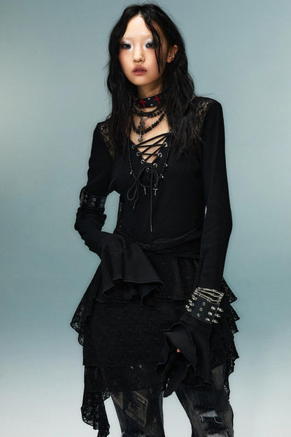 Dark Punk Goth Skinny Ruffle Dress