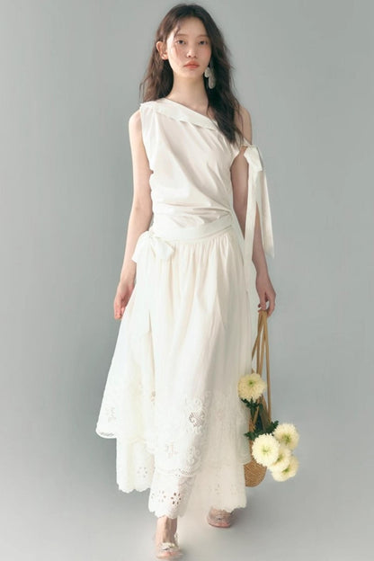 Slant Shoulder Tencel Cotton Dress