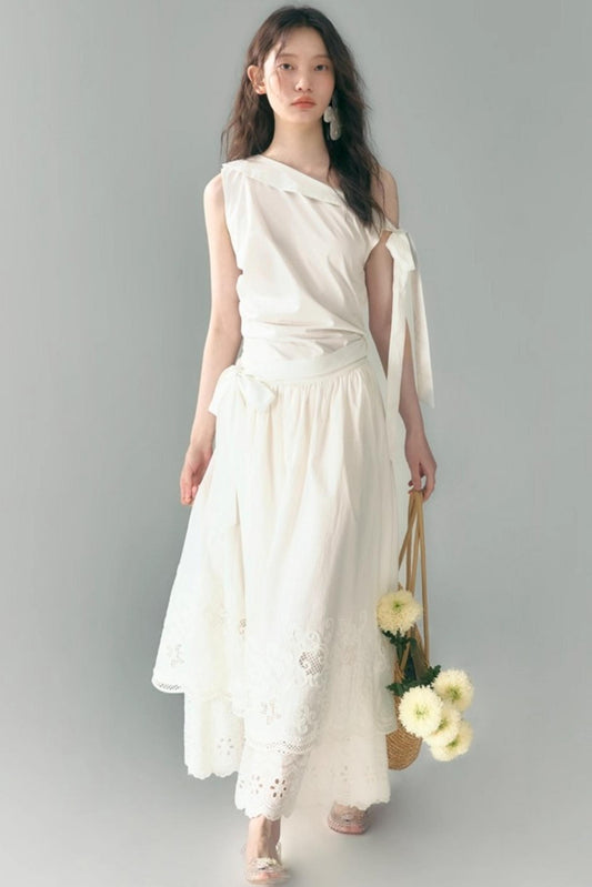 Slant Shoulder Tencel Cotton Dress
