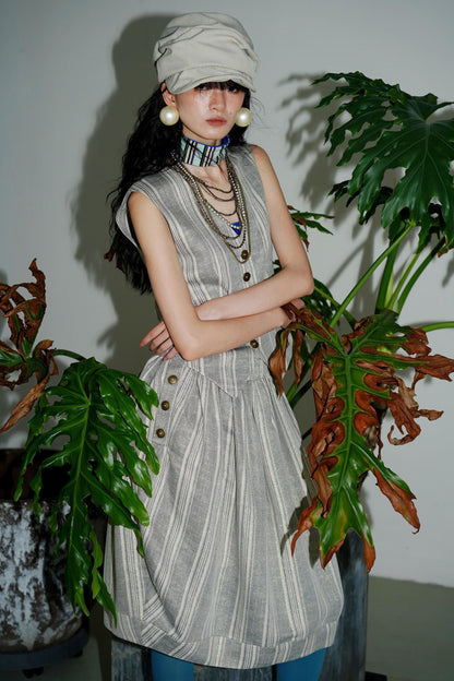 Slim Vintage Linen Layered Vest