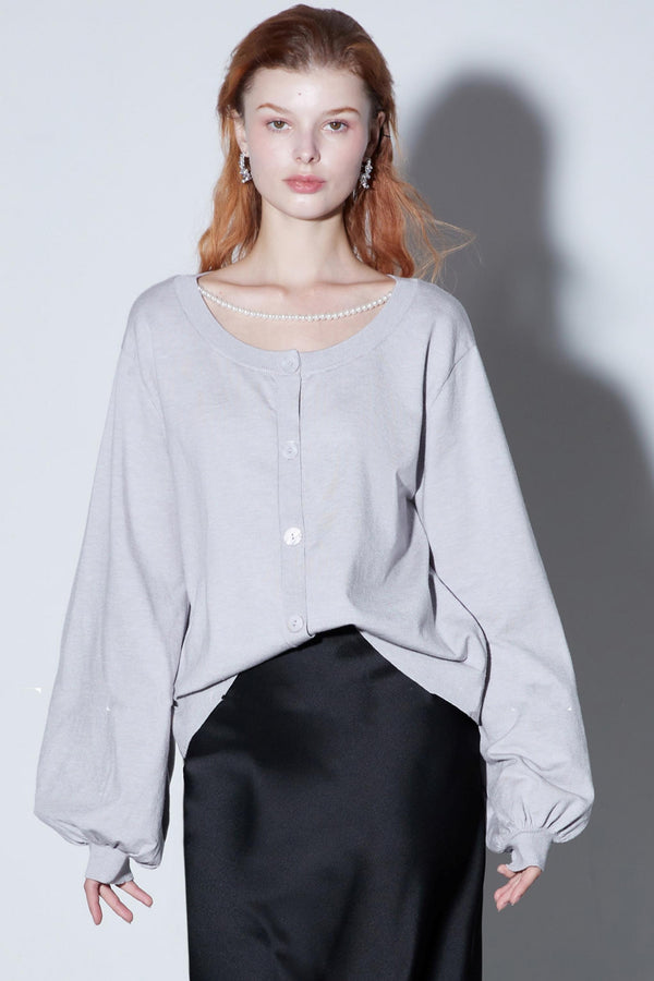 Silk Pearl Lantern Cardigan Top