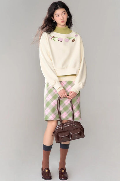 Tulip Embroidery Cloud Sweater