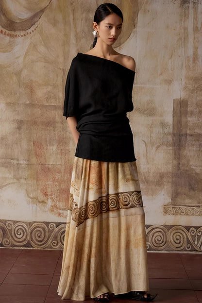 Black Shoulder Irregular Design T-Shirt