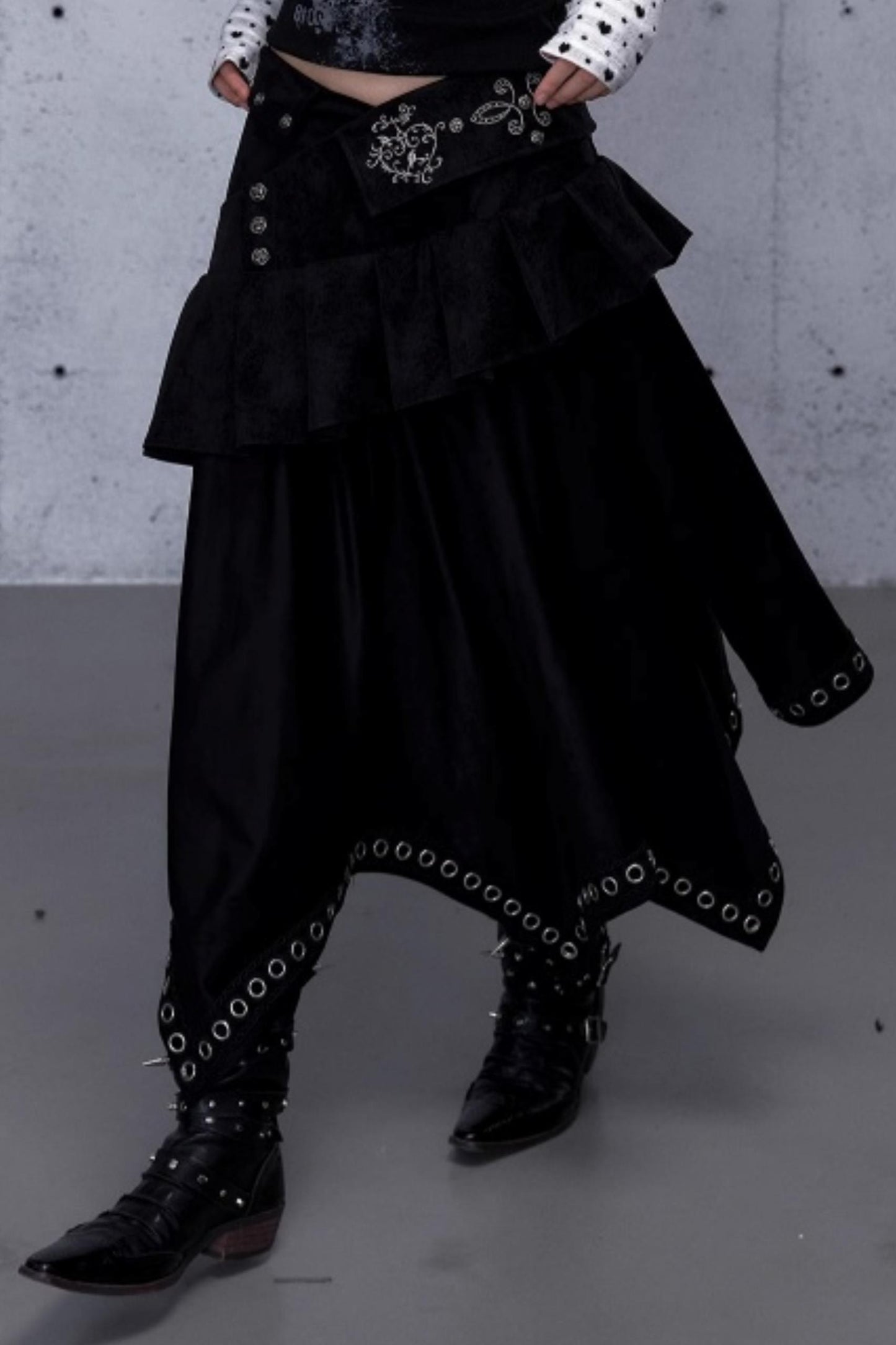 Dark Punk Patchwork Midi Skirt