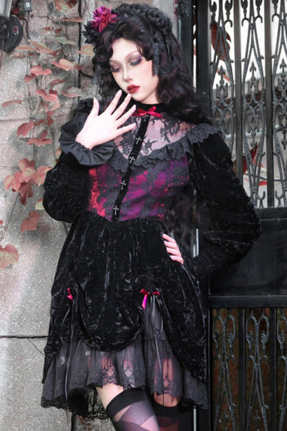 Rose Cemetery Gothic Velvet Lace Dress