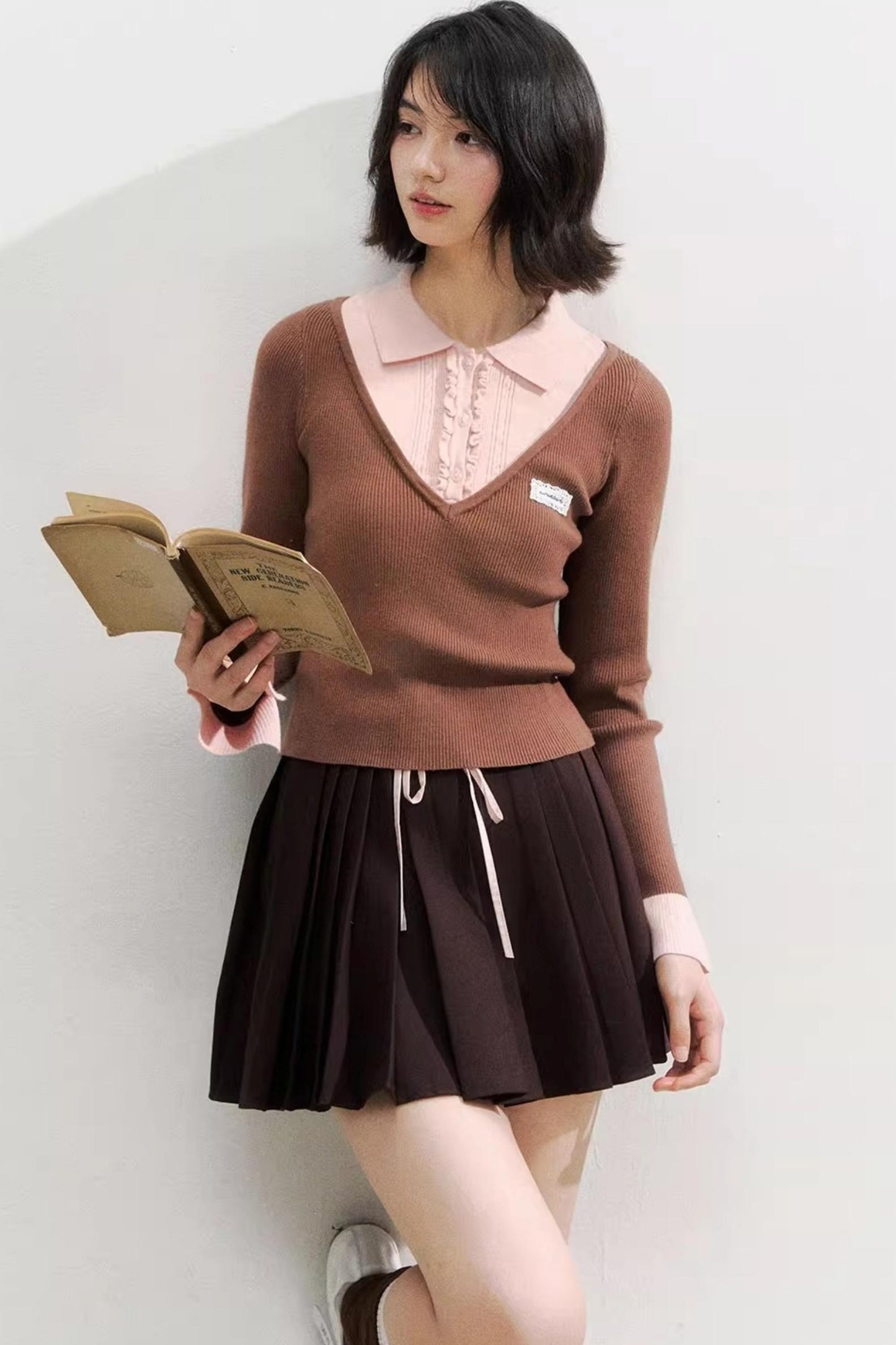 Spliced Waist Collegiate Skirt