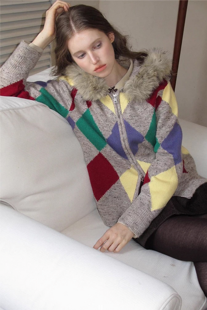 Checkered Argyle Wool Sweater Outer