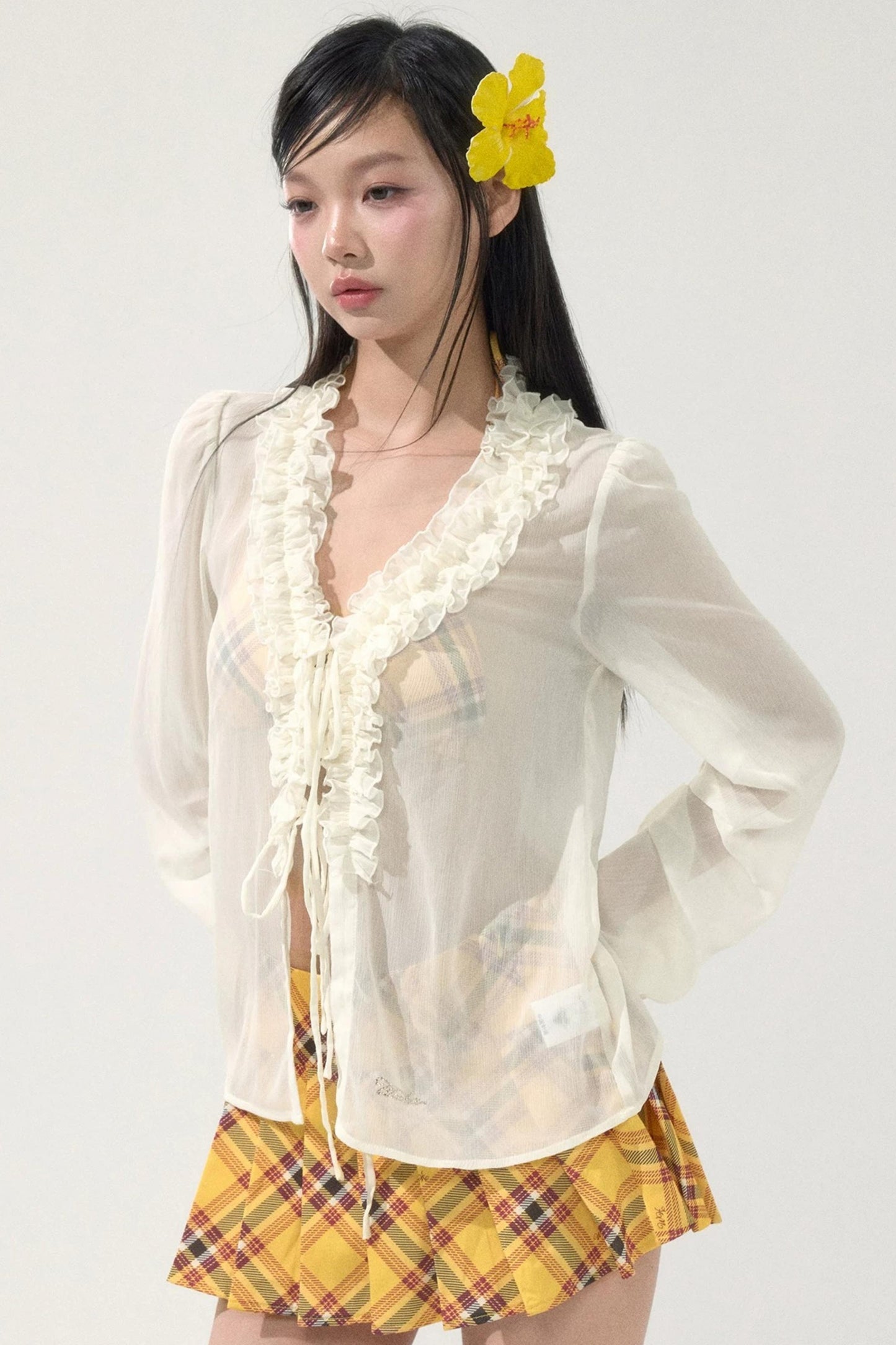 Chiffon Lace-Up Cardigan Shirt