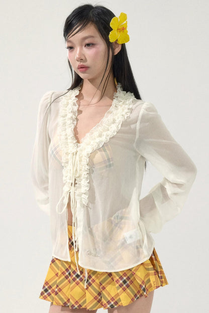 Chiffon Lace-Up Cardigan Shirt
