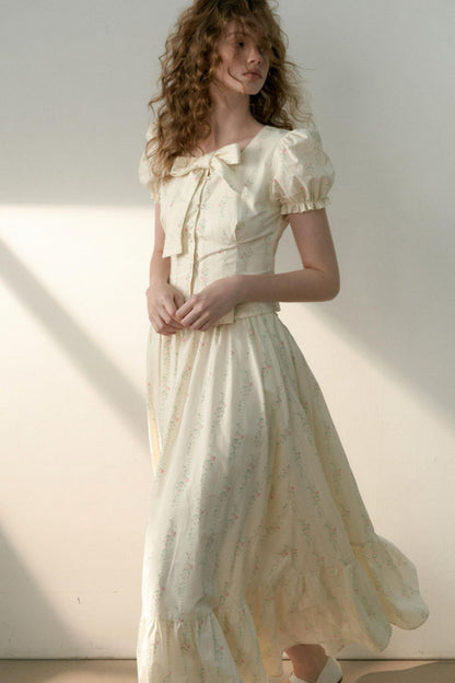 Floral Tie Bubble Sleeve Set-Up