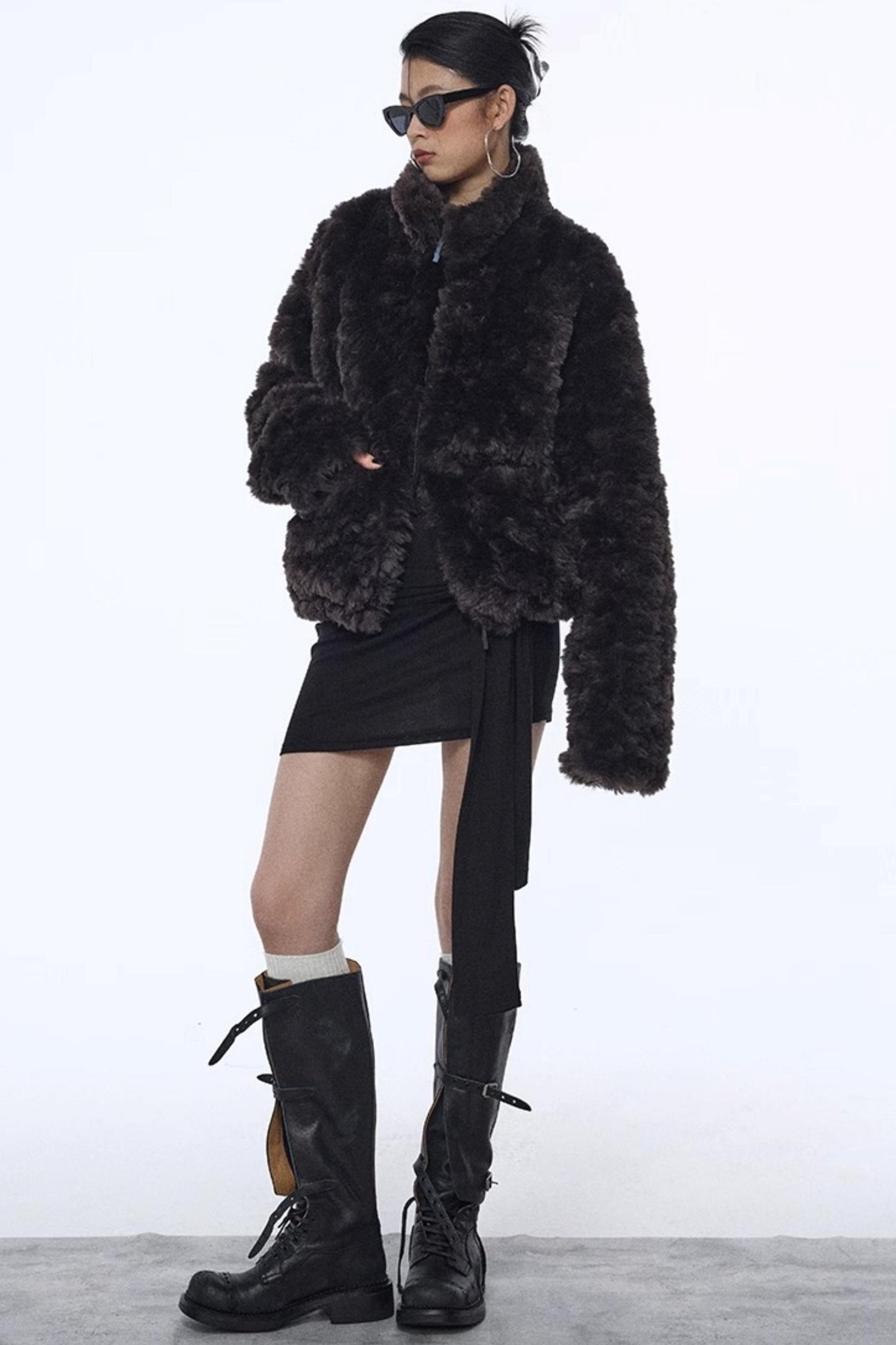 Pleated Strap Long-Sleeved Dress