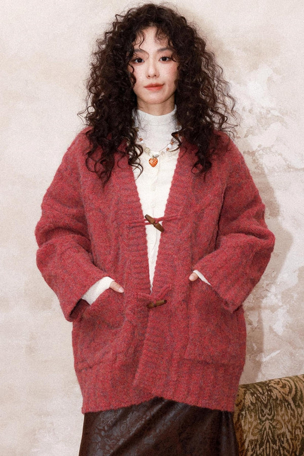 Evening Light Red Knitted Cardigan