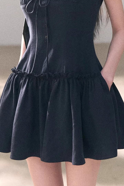 Lyocell Linen Puff Sleeve Dress